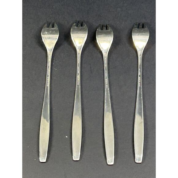 4x ONEIDACRAFT Deluxe Tempo COCKTAIL / SEAFOOD FORKS 6-1/8” Stainless Vintage - Picture 2 of 4